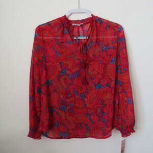 NWT Nanette Lepore Sheer Pink Paisley Floral Bohemian Pullover Blouse Size S